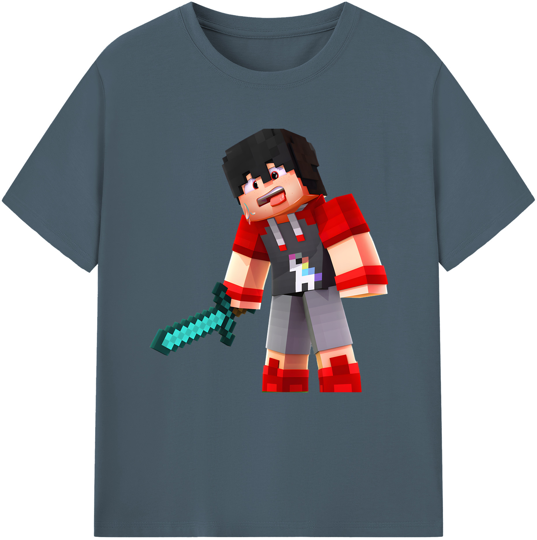（画像用） マインクラフト ブロックの世界 Minecraft MC Block world 綿100％半袖Tシャツ（フロントプリント）